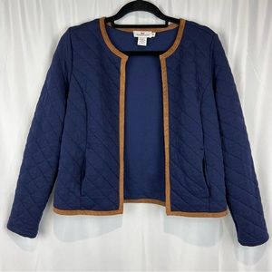 VINEYARD VINES Navy Quilted Leather Trim Jacket Blazer